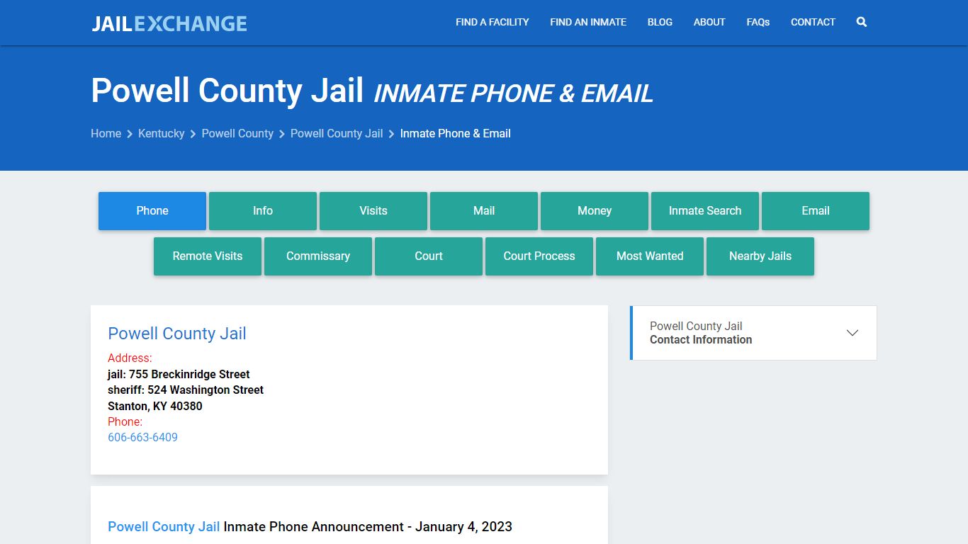 Inmate Phone - Powell County Jail, KY - Jail Exchange