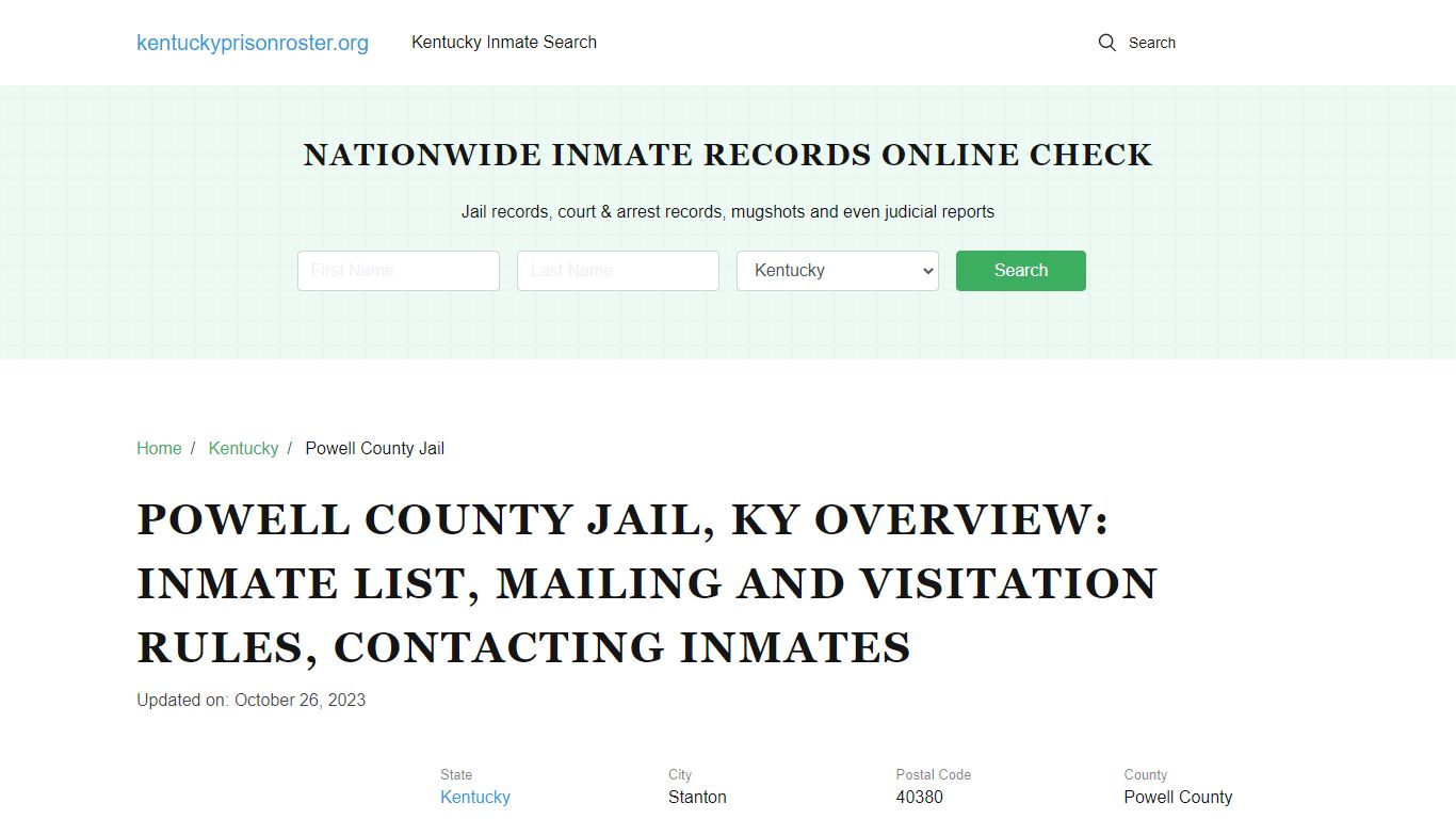 Powell County Jail, KY: Offender Search, Visitation & Contact Info
